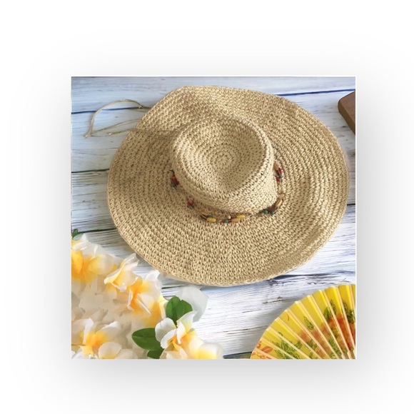 new Maurices ❃ Floppy Woven Raffia Straw Wide Brim Sun Hat ❃ Colorful Boho Beads - Picture 13 of 16